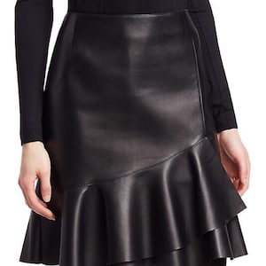 Handmade Lambskin Leather Mini Skirt: Ruffle Hem, Custom Fit