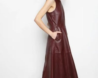 Handmade Lambskin Leather Sleeveless Dress: Vintage Style