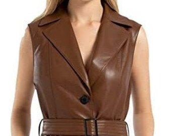 Handmade women's genuine lambskin leather dresses celebrity sleeveless dress outfit leather dress vintage leather dress genuine leather coat