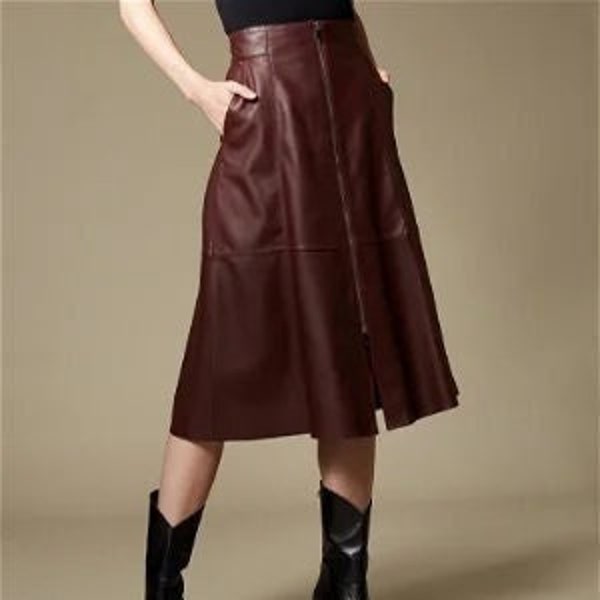 Handmade Women's genuine Lambskin leather A line skirt Outfit Leather skirt vintage leather leather, skirt All customized work is accepted