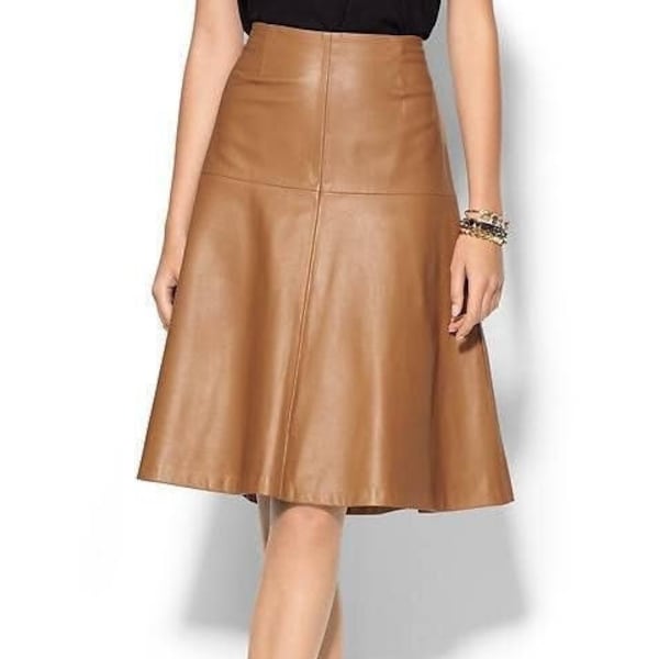 Handmade Women's genuine Lambskin leather knee A line skirt party wear skirt Outfit Leather skirt vintage leather skirt Genuine leatherskirt