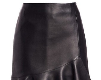 Handmade Women's Genuine Lambskin Leather Ankle Length Skirt Outfit ...