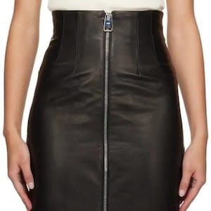 Handmade Lambskin Leather Mid-Calf Skirt: High Waist Party Wear