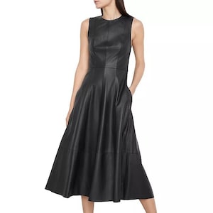 Handmade Lambskin Leather A-Line Dress: Sleeveless Midi Dress