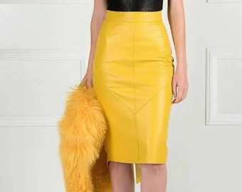 Handmade Women's genuine Lambskin leather knee pencil skirt party wear skirt Outfit Leather skirt vintage leather skirt Genuine leatherskirt