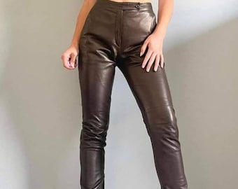 Handmade Lambskin Leather Pants: Slim Fit Wide Leg Trousers