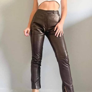 Handmade Lambskin Leather Pants: Slim Fit Wide Leg Trousers
