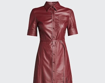 HOT! Women's Leather Dress, Leather Mini Dress, High Neck Leather Mini Dress,  Long Sleeve Leather Dress, Red Leather Dress, Red Mini Dress, - Etsy
