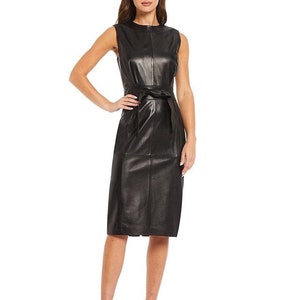 Handmade Lambskin Leather Dress: Sleeveless Knee-Length Outfit