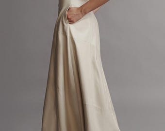 Handmade Lambskin Leather A-Line Skirt: Ankle Length Creme Vintage Style