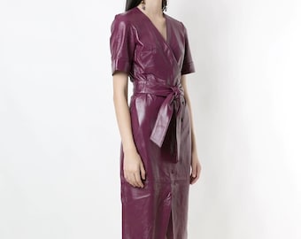 Handmade Lambskin Leather Dress: Vintage Short Sleeve Outfit