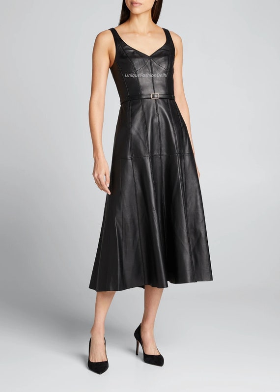 black leather a line dress Noa Strapless Leather Mini Dress (Black) Medium