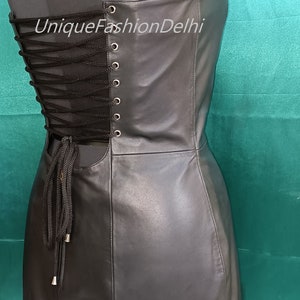 Handmade Women's Genuine Lambskin Leather Sleeveless Celebrity Dress ...