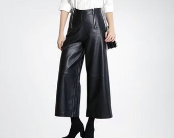 Pantalones de piel de cordero hechos a mano: corte ajustado hasta el tobillo
