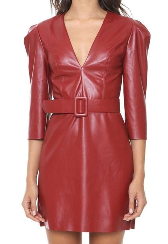 green emerald velvet dress Nika Leather Bodycon Mini Dress • Shop American Threads Boutique White / L main image 0