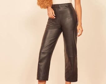 handmade women, genuine Lambskin leather sweatpants wide Leg Pants outfit Leather Trousers pants vintage pant We make according to the buyer