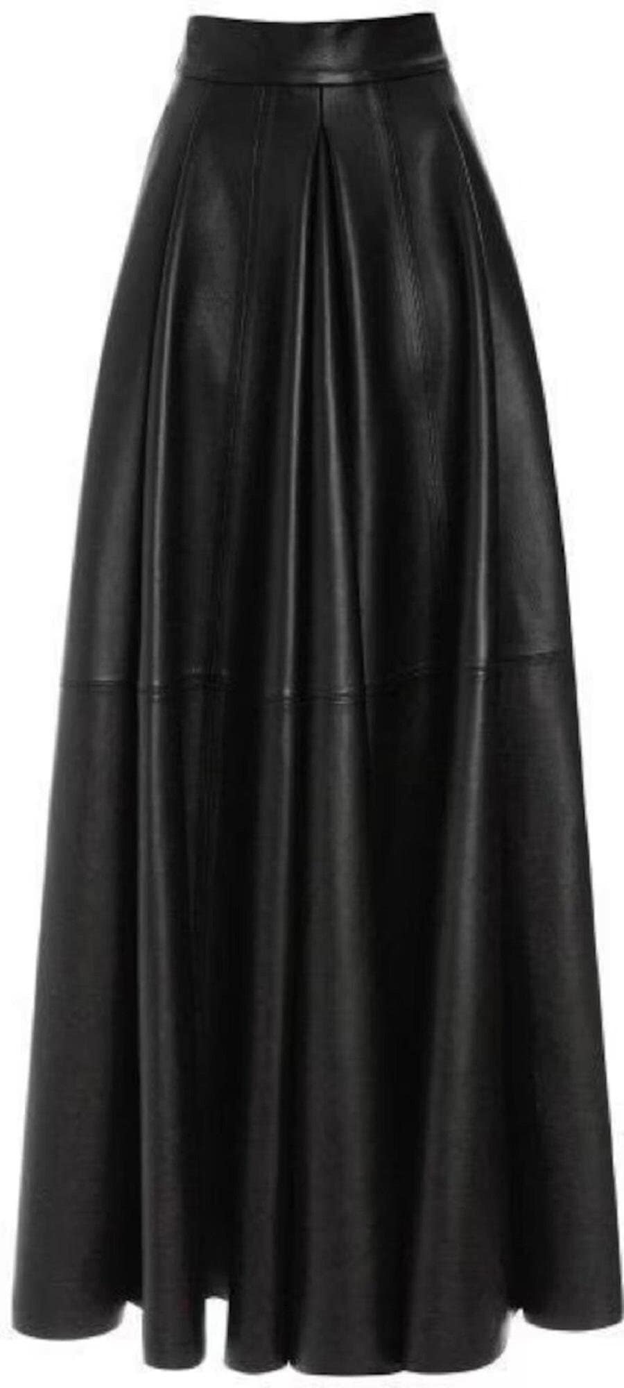 Handmade Lambskin Leather Maxi Skirt: Pleated Ankle Length