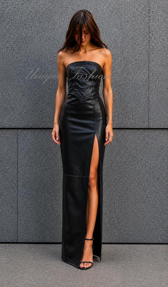 off the shoulder leather dress Genuine Lambskin Dress, Off-the-shoulder Slit Gown hand wash dress