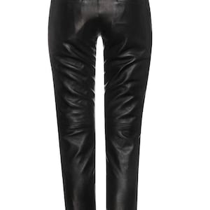 handmade women's genuine Lambskin leather black pants slim fit cigarette leg pants Pant outfit leather pants vintage leather Customized pant image 2