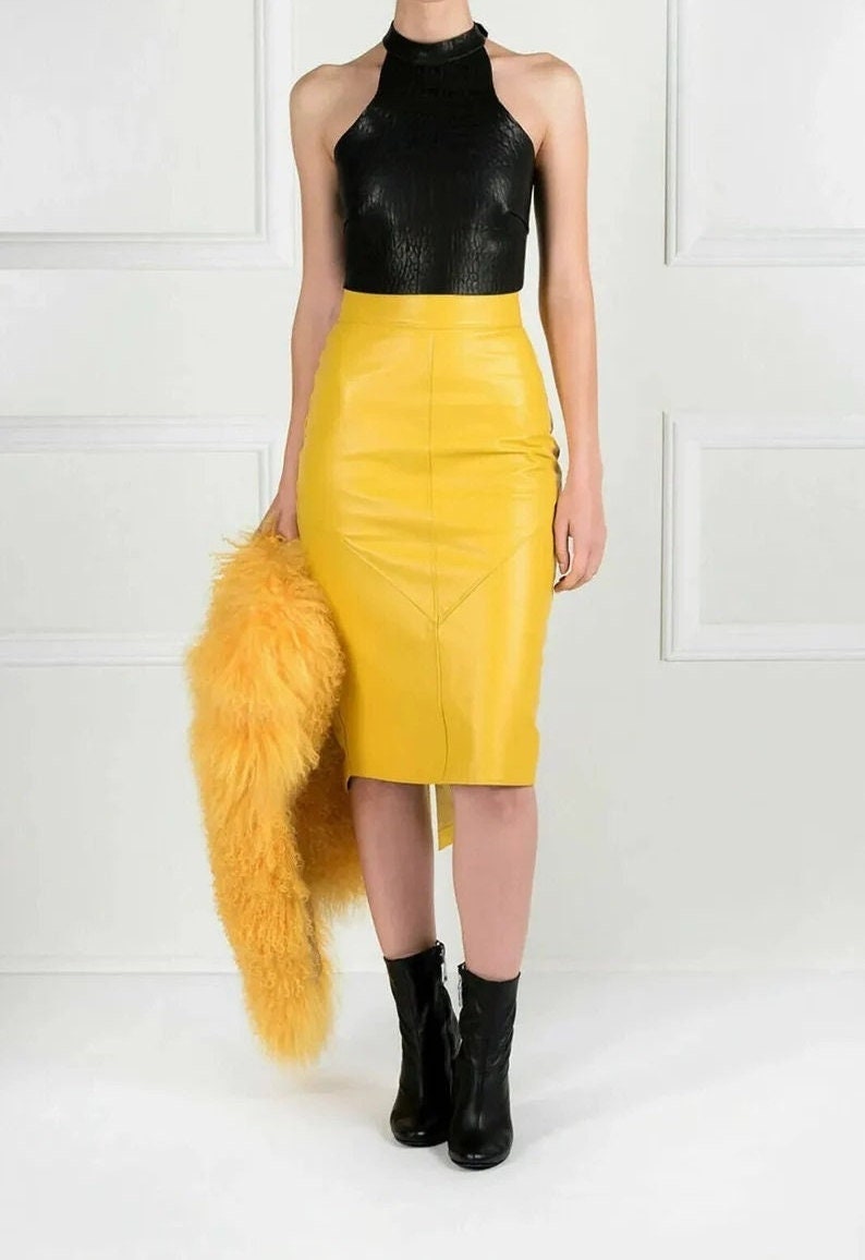 Handmade Women's genuine Lambskin leather knee pencil skirt party wear skirt Outfit Leather skirt vintage leather skirt Genuine leatherskirt image 1