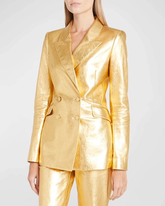 Handmade Women's Genuine Lambskin Gold Metallic Leather