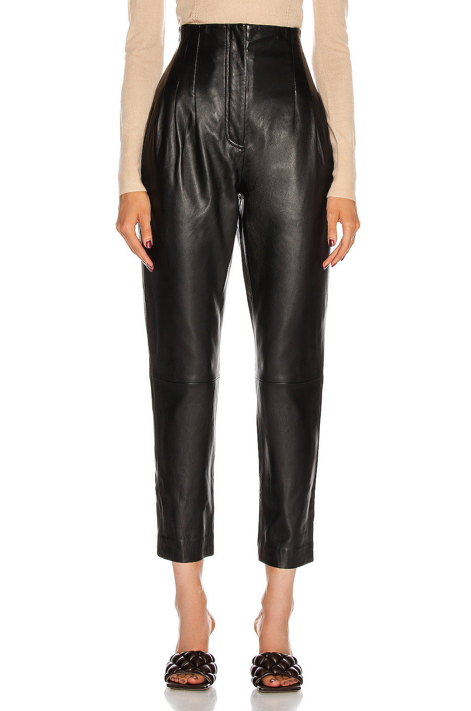 j brand nila leather pleated trousers