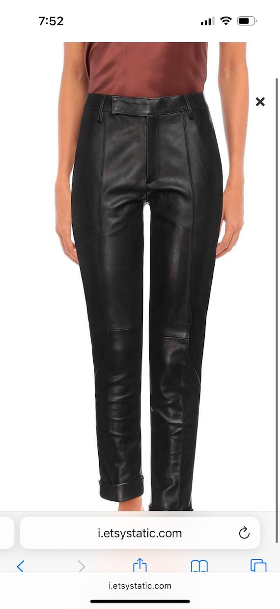 handmade women's genuine Lambskin leather black pants slim fit cigarette leg pants Pant outfit leather pants vintage leather Customized pant