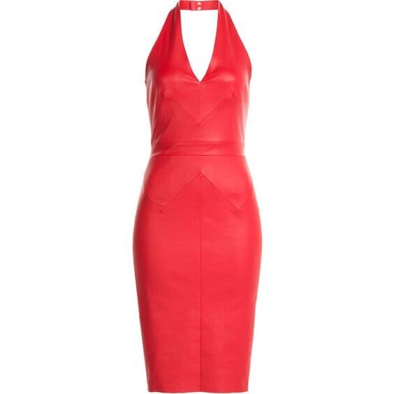 Red Lambskin Leather Halter Dress: Vintage Style