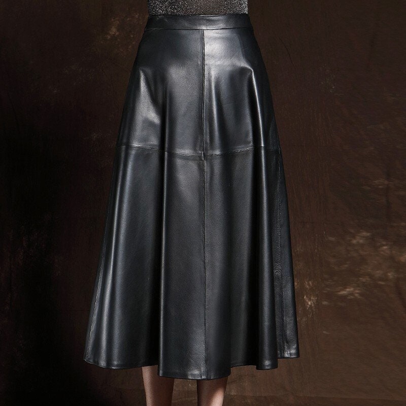 Handmade Women's Genuine Lambskin Leather Mid Skirt Outfit - Etsy