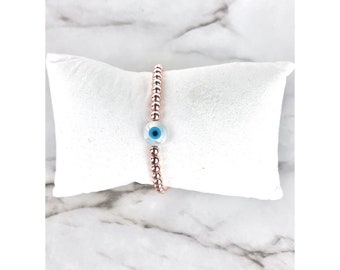 3MM Rose Gold Hematite Beaded Bracelet: Evil Eye Healing Jewelry