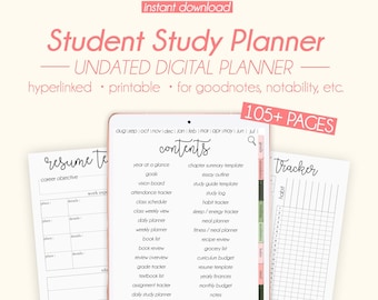 Planificador digital para estudiantes, Planificador para estudiantes imprimible Organizador de estudios Planificador universitario Planificador académico PDF Inserciones imprimibles, Goodnotes y más