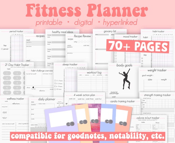 Digital Fitness Planner, Digital Workout Planner, Planner for Goodnotes, Notabability, Hyperlinked, Ipad Planner, Minimalistic planner