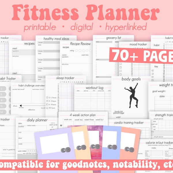 Digital Fitness Planner, Digital Workout Planner, Planner for Goodnotes, Notabability, Hyperlinked, Ipad Planner, Minimalistic planner