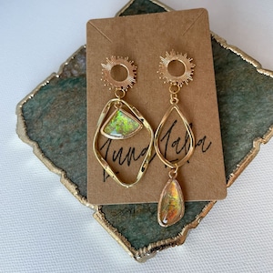 Gemstone Earrings, Opal Earrings, Gold Earrings, Flashy Earrings, Sun Earrings, Boho Earrings, Drop earrings