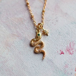 Snake Necklace, Star Necklace, Charm Necklace, Karma Necklace, Gold Plated Charms, with 18K Gold-filled Chain, Satellite Chain