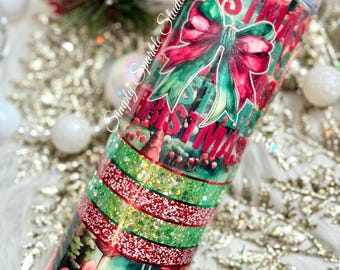 Handmade Christmas Glitter Tumbler: Candy Cane Cup