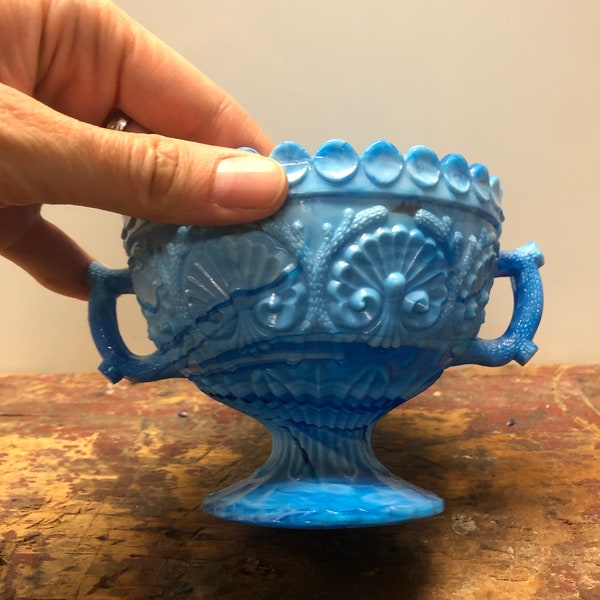 Victorian blue malachite glass bowl, Davidson England