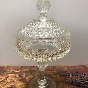 Vintage Indiana Glass Diamond Point Compote with Lid