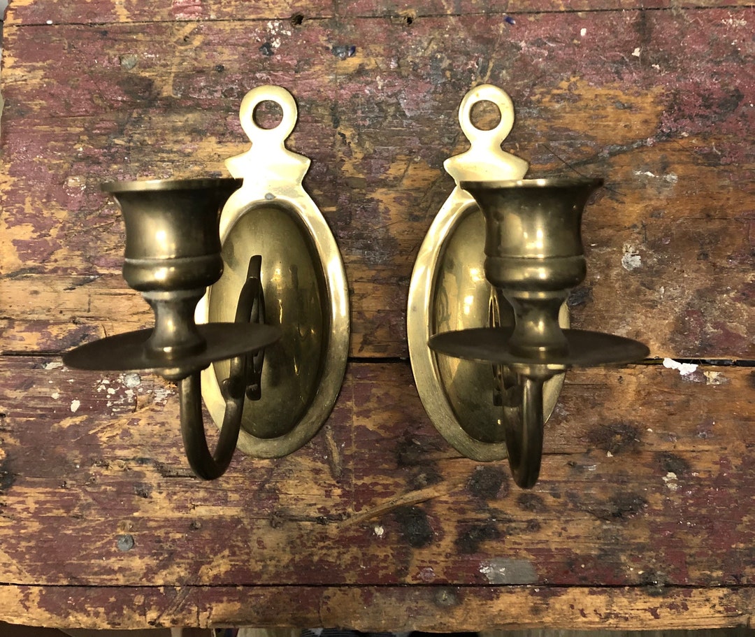 Set of 2 Brass Wall Candle Holders Etsy