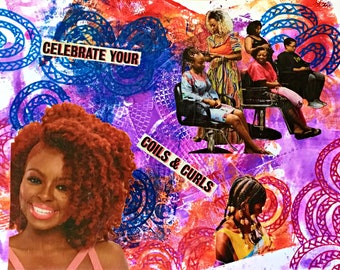 Celebrate Your Coils & Curls Downloadable Print, African American Art, Black Hair, Beauty Salon, Braids, Inspirational, Empowering, Wall Art