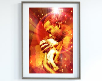 Póster de padre e hijo, afroamericano, arte afroamericano, arte negro, cultura negra, empoderamiento, inspiración, padres negros, bebés
