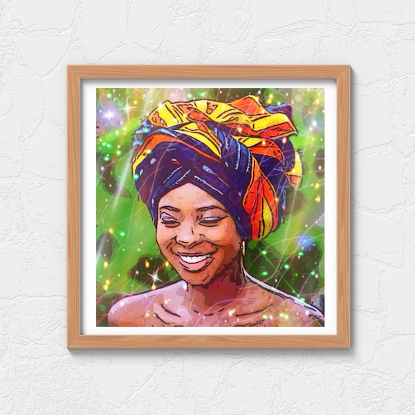 Smiling Woman Poster,  African American, African American Art, Black Culture, Empowering, Inspirational,  Women, African Head Wrap, Portrait