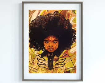 Poster di un bambino in fiamme, afroamericano, arte afroamericana, bambini carini, cultura nera, motivante, motivazionale, bambini neri, ragazzi neri