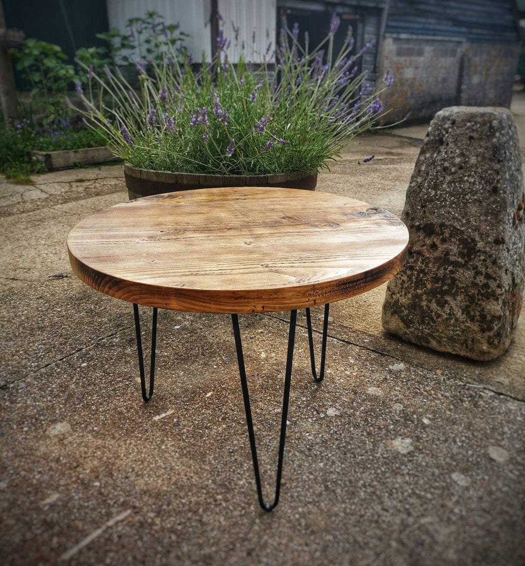 Rustic Round Wood Table Modern Coffee Table With Hairpin Legs Modern ...