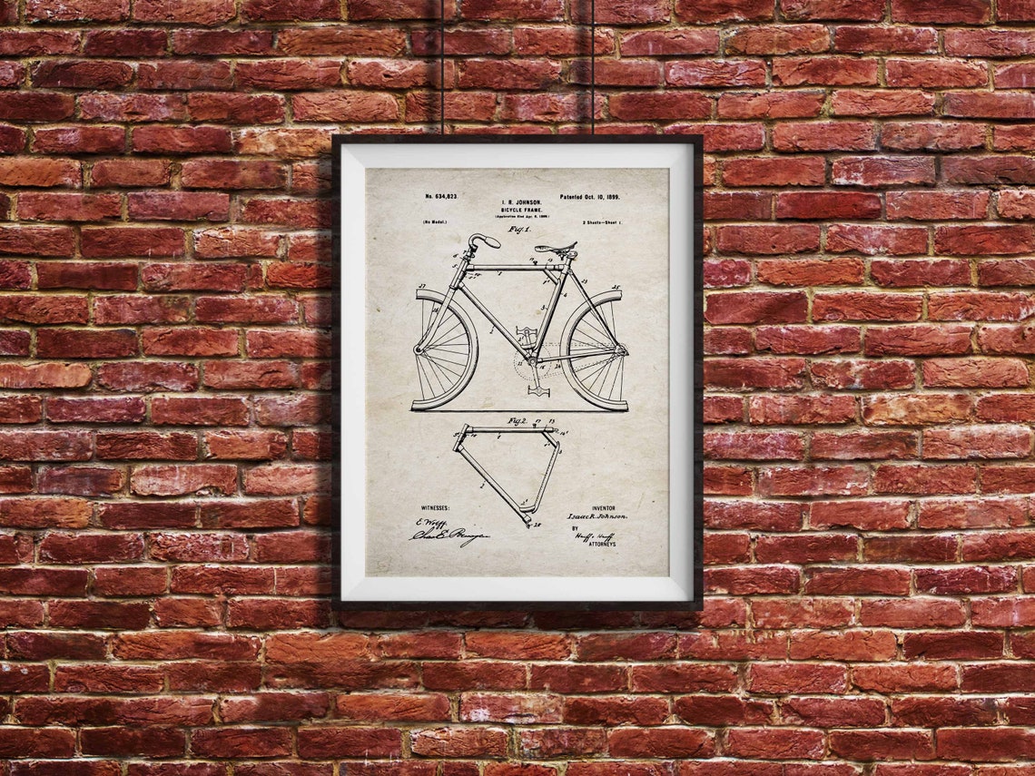 Bicycle Frame Isaac Johnson Printable Patent Drawing Art Etsy