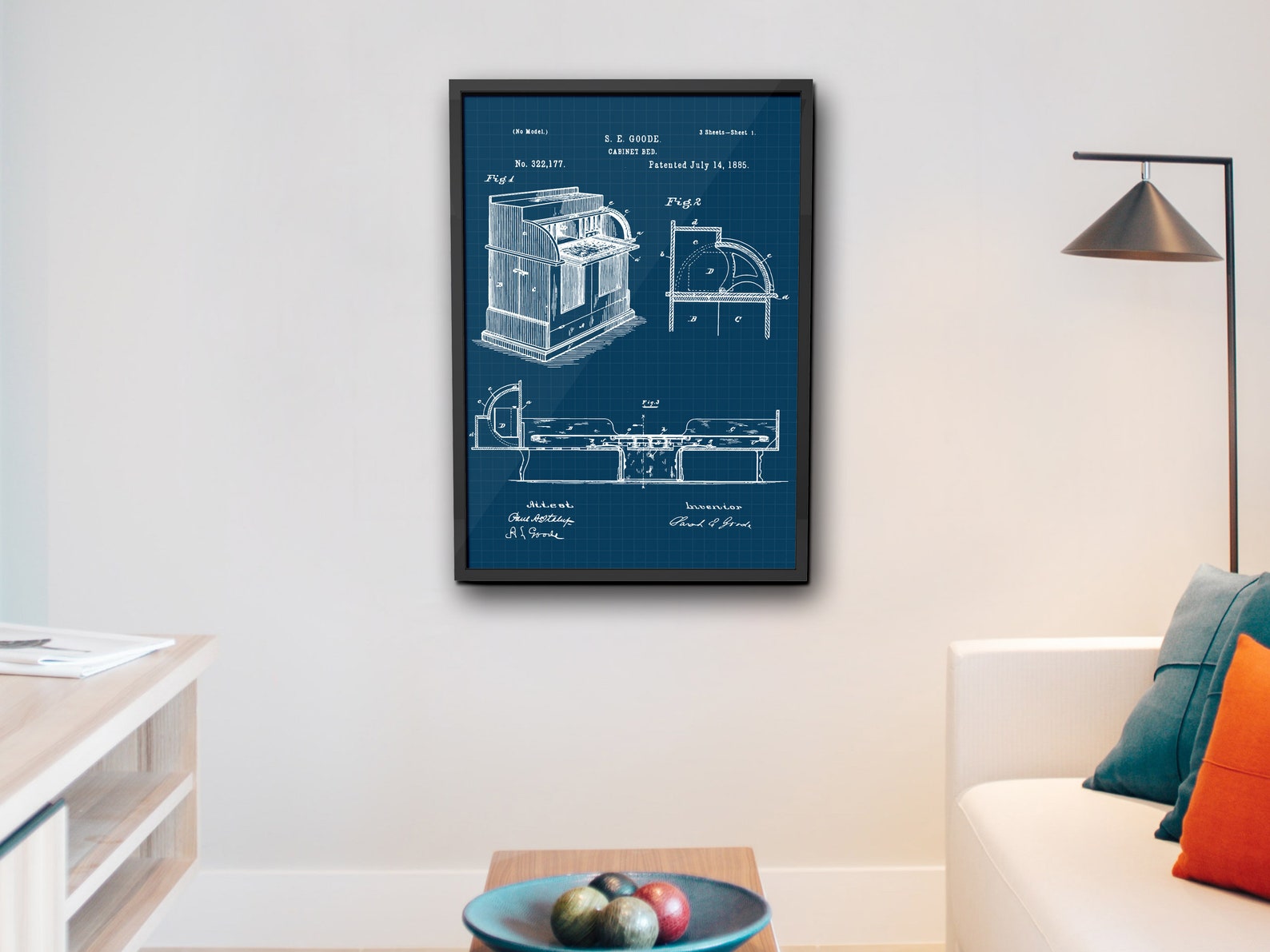 Cabinet Bed Sarah E. Goode Printable Patent Drawing Art | Etsy