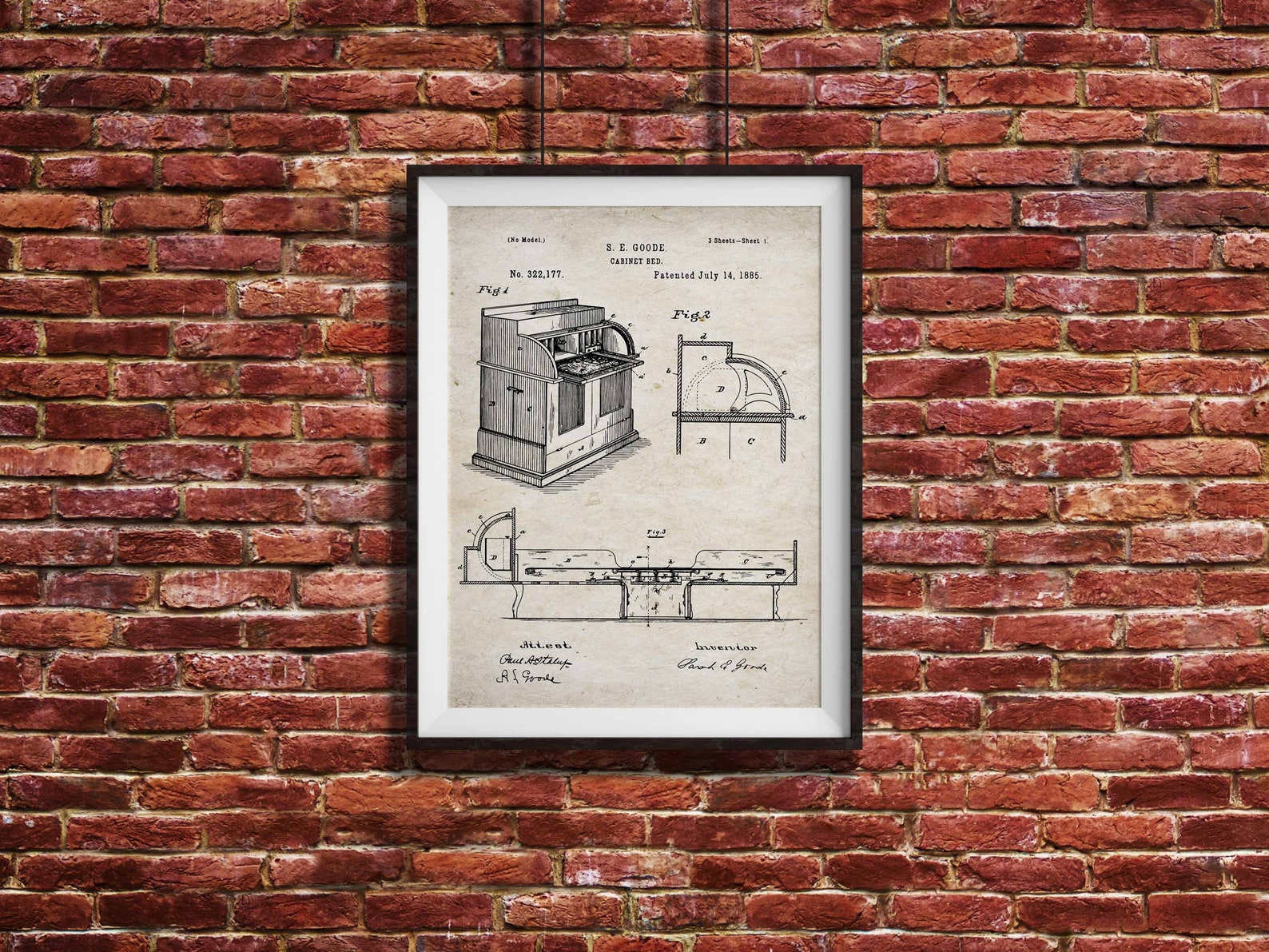 Cabinet Bed Sarah E. Goode Printable Patent Drawing Art | Etsy