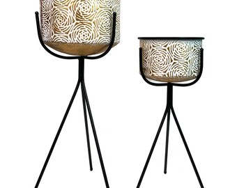 allgala Deluxe 2-Set Galvanized Planter Pot Indoor and Outdoor Decoration-Gold Rose 3 Leg Stand-HD88352