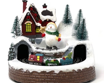 Allgala Crafted Polyresin Collectable Décor Christmas Village House - Train Under Snowman-XH93425