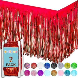 Allgala 2-Pack 29x108 Inch Metallic Foil Fringe Tinsel Table Skirts for Party Event Decoraton